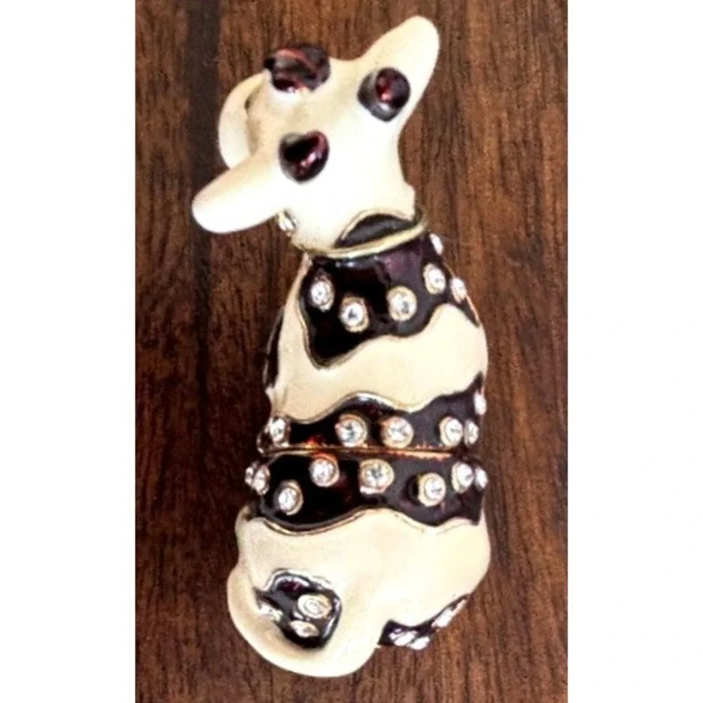 Jeweled Mini Cow Trinket Box Enamel Rhinestone Black White Country Whimsical Vtg